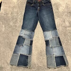 Zana Di Jeans Womens 7 Y2K 1990's Blue Patchwork Studded Falre Hippie
